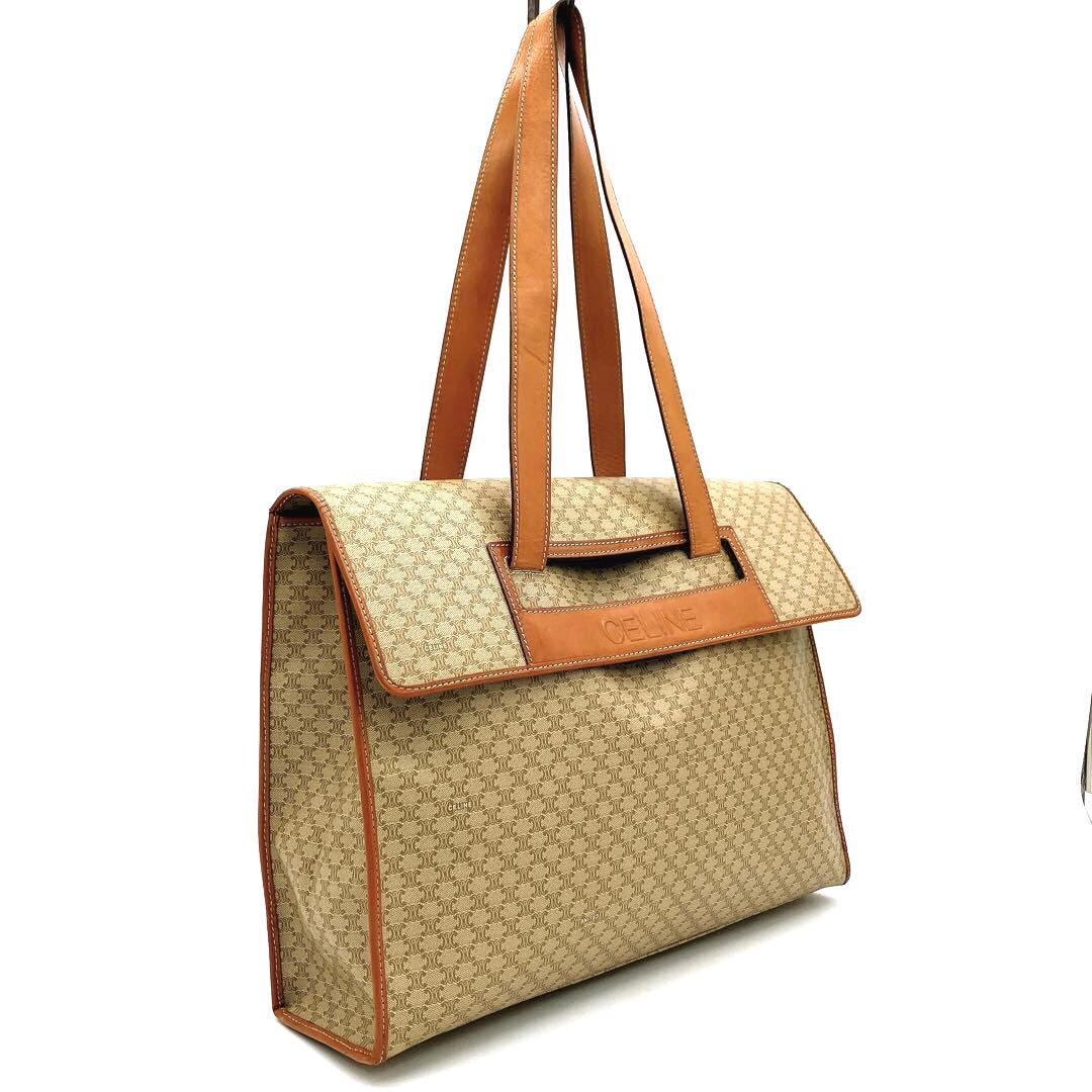 【CELINE】トートバッグ　マカダム柄　ベージュ　ブラウン　PVC