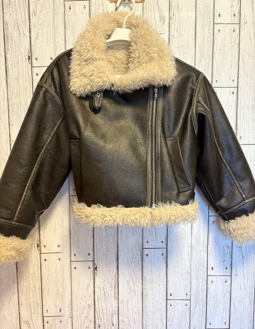 MURUA アンイーブンショートフェイクムートンジャケット ブラウン