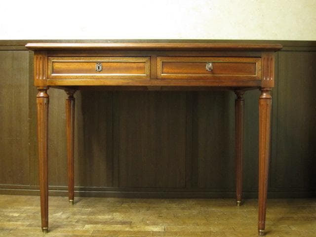 フランス アンティーク ルイ16世様式 マホガニー レザートップ デスク 鍵付き