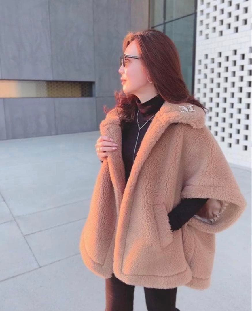 テディベアケープ　アルパカ素材　ライトブラウン