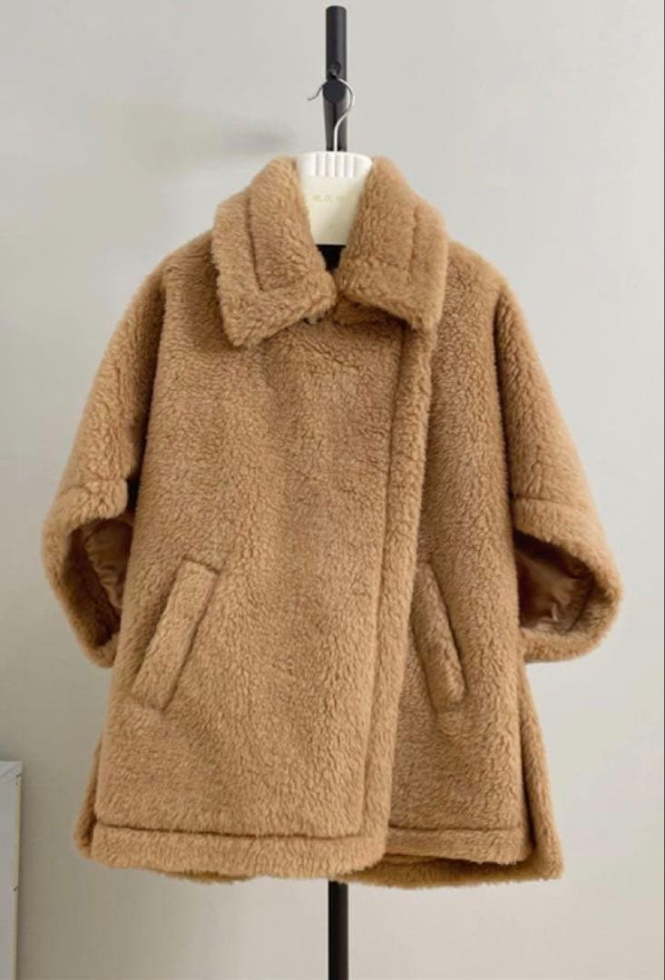 テディベアケープ　アルパカ素材　ライトブラウン