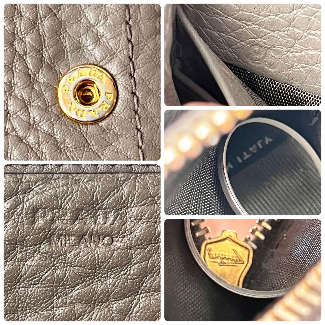 良品✨PRADA 長財布　メタルロゴ　長財布　シボレザー　グレージュ