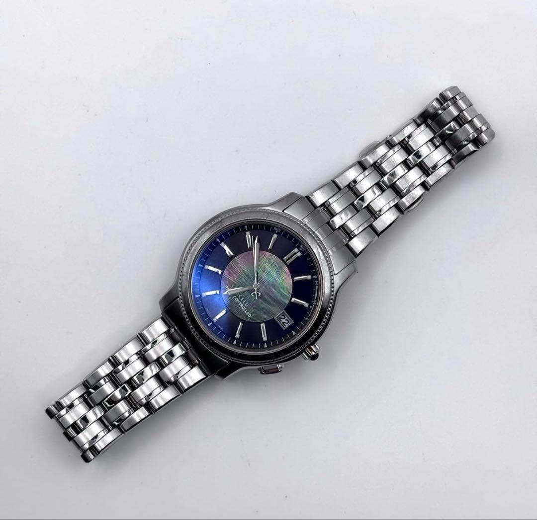 美品 CITIZEN エクシード チタン 電波ソーラー シェル文字盤 メンズ