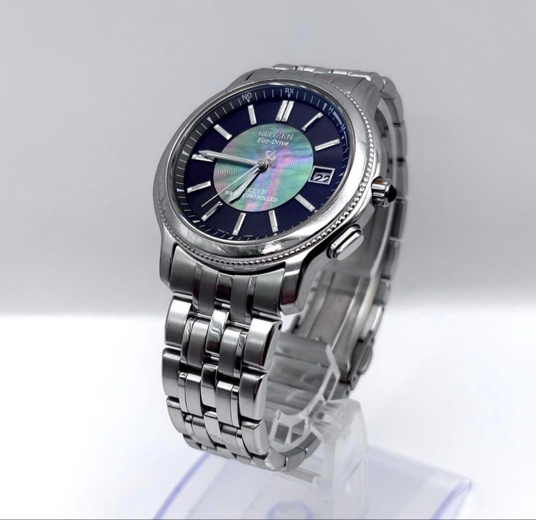 美品 CITIZEN エクシード チタン 電波ソーラー シェル文字盤 メンズ