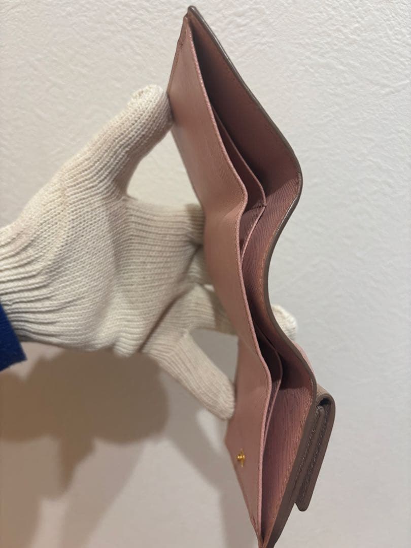 PRADA サフィアーノレザー 三つ折り財布 ピンクベージュ　バイカラー