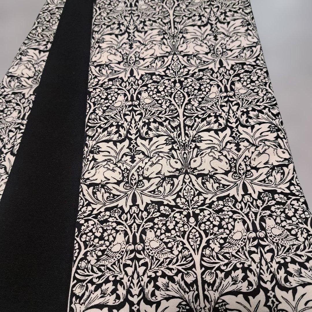 半幅帯　長尺　ウィリアムモリス　兄弟うさぎ　ブラックベース×国産コットンリネン