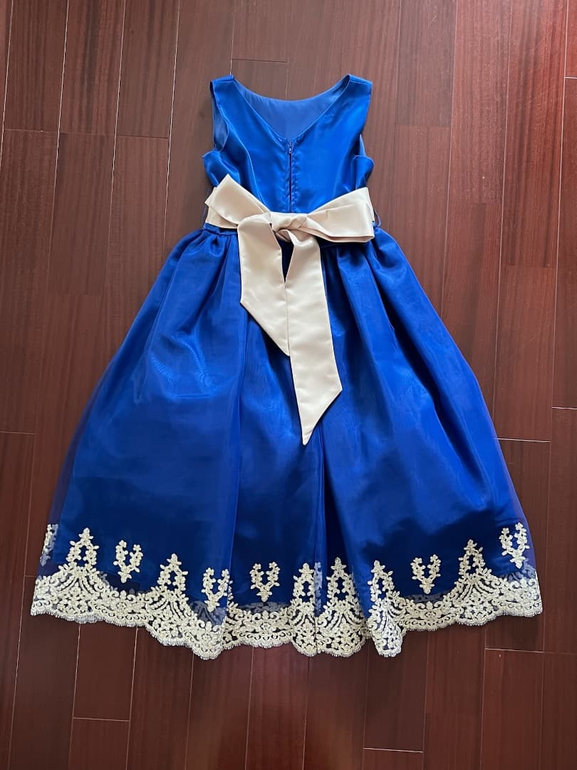 【美品】ジュニアドレス　ピアノ発表会ドレス　160cm ロイヤルブルー　青い鳥