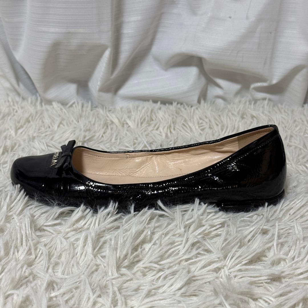 極美品✨PRADA プラダ　リボンパンプス　フラットパンプス　ブラック　37