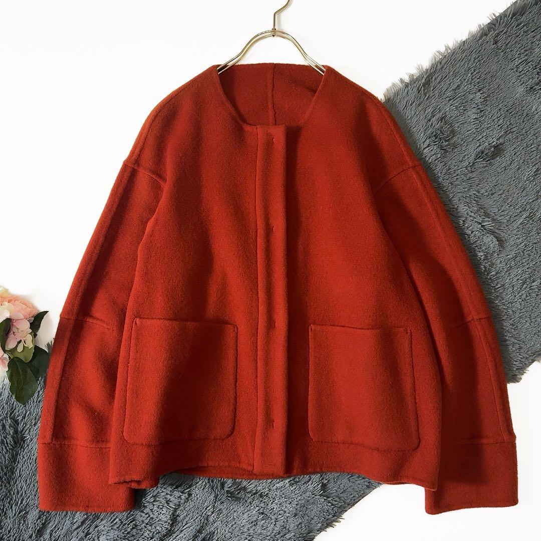 新品タグ付ꕥエストネーション ダブルフェイスノーカラーショートコート ノーカラー