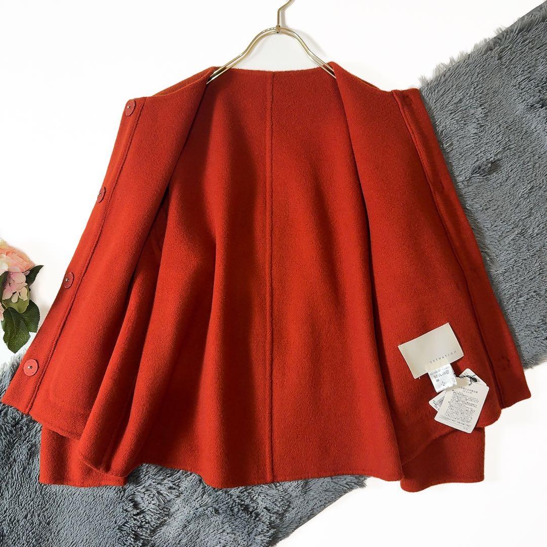 新品タグ付ꕥエストネーション ダブルフェイスノーカラーショートコート ノーカラー