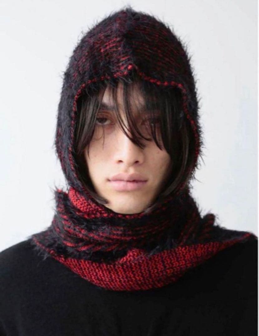 ORIMI マフラーフード付きニットスカーフ 赤黒