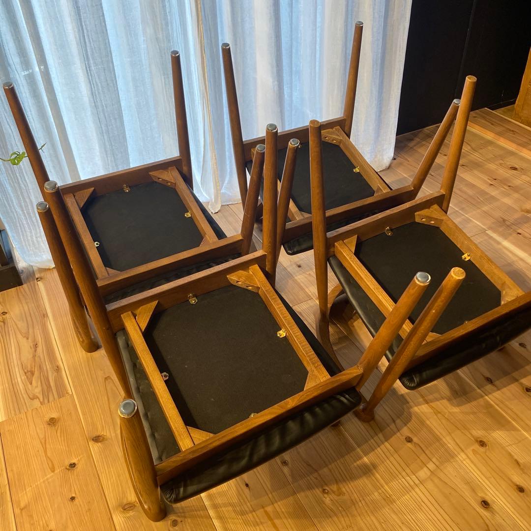 天然木　無垢材　アーム付きダイニングチェア　4脚セット