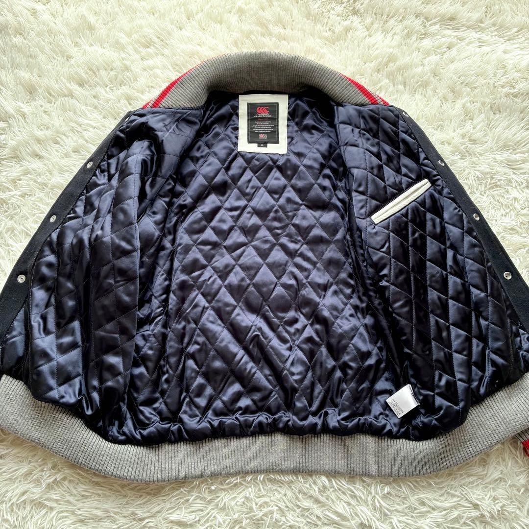 【人気 XL】カンタベリー レザー切替 スタジャン キルティング 刺繍 ワッペン