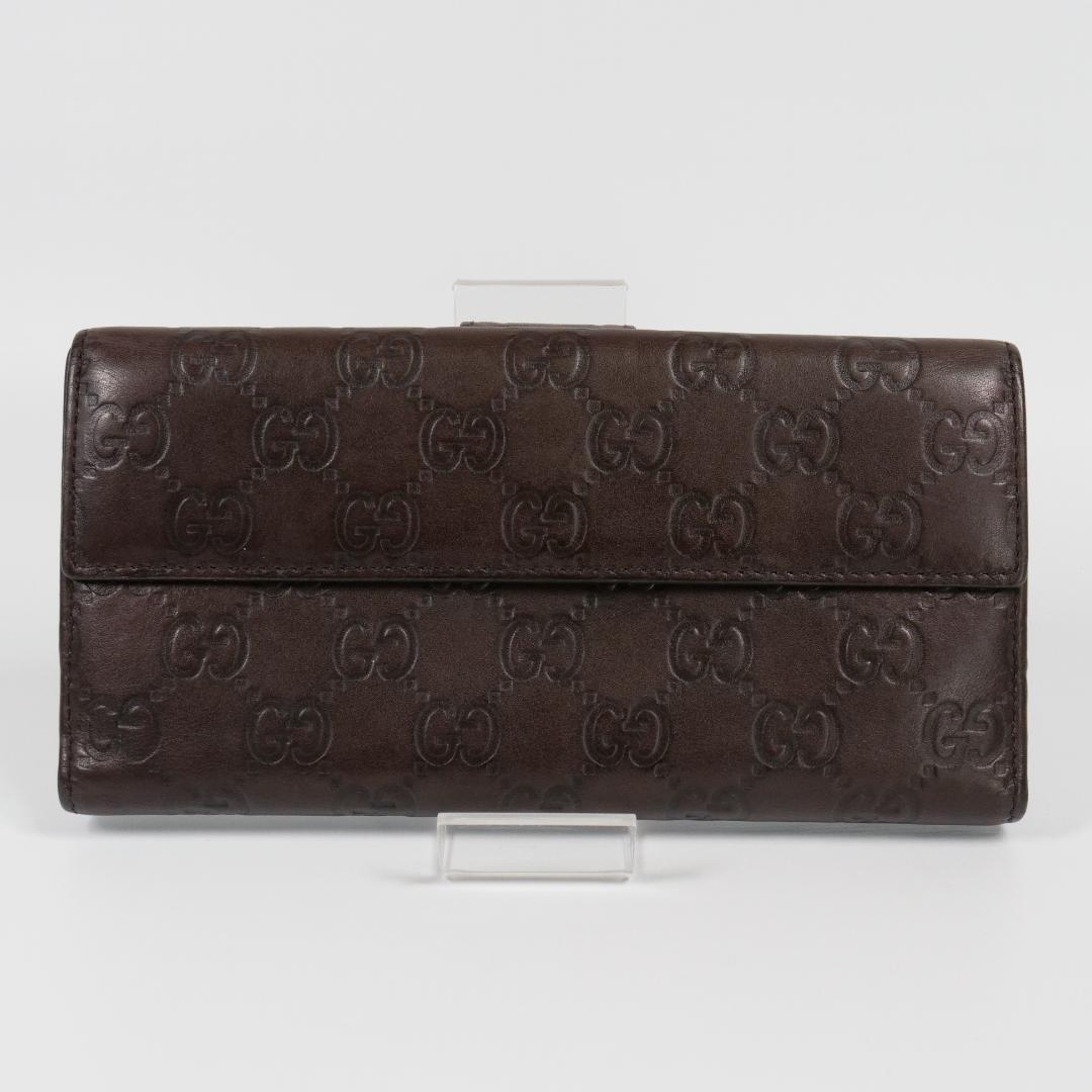 美品✨ GUCCI グッチ 長財布 シマ ハート GG レザー ダークブラウン
