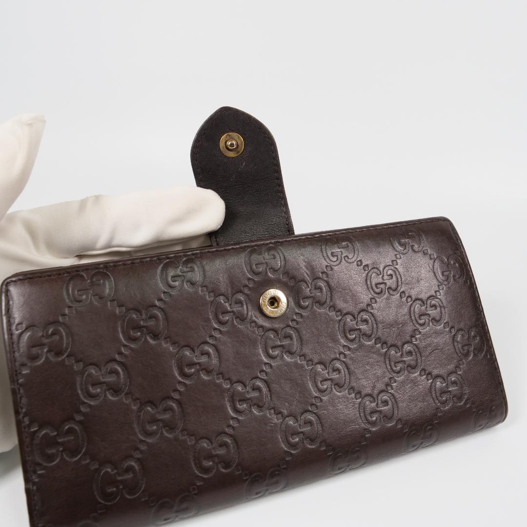 美品✨ GUCCI グッチ 長財布 シマ ハート GG レザー ダークブラウン