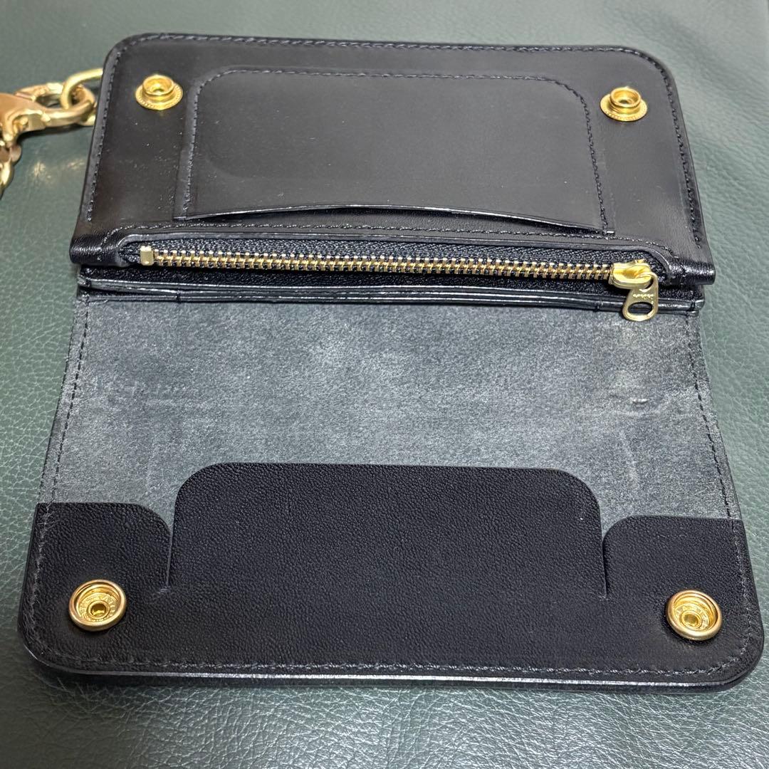 ブラックレザー トラッカーズウォレット　真鍮チェーン付き