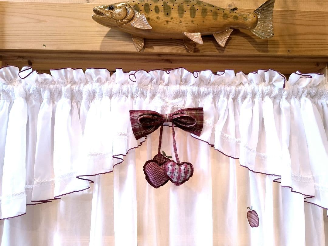 ⭐️アメリカンカントリー雑貨❤ෆりんごෆいっぱい☘️レースカフェカーテン✮ロング