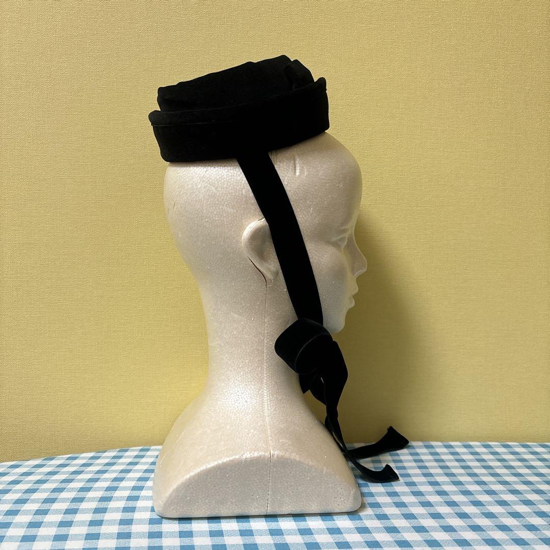 メタモルフォーゼ　別珍リボン付ミニ帽子　ブラック