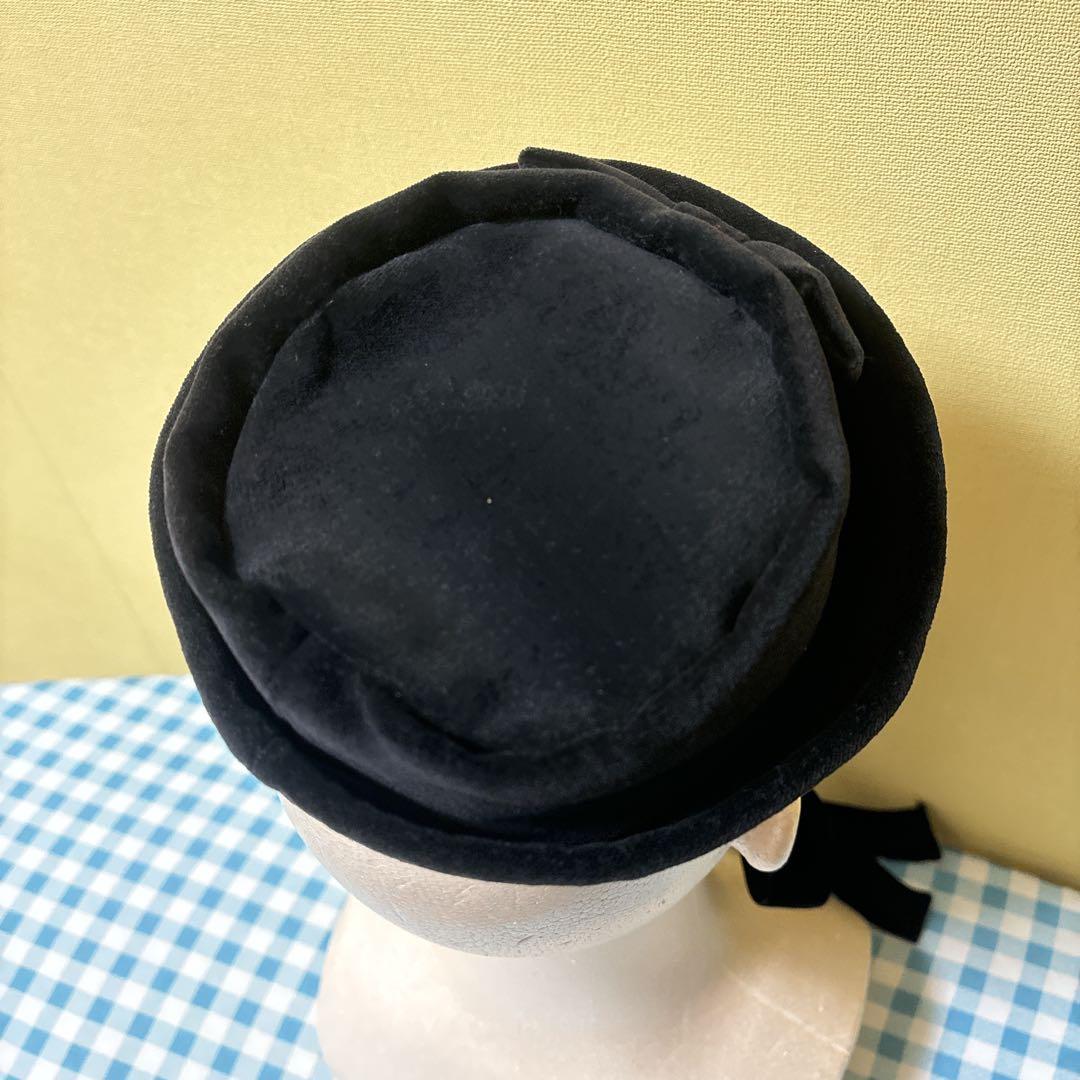 メタモルフォーゼ　別珍リボン付ミニ帽子　ブラック