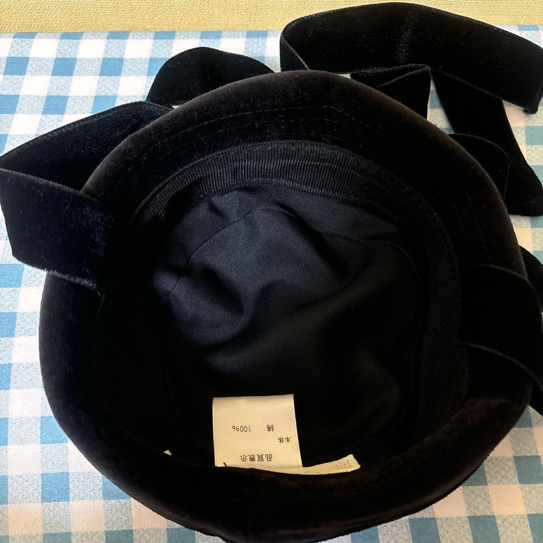 メタモルフォーゼ　別珍リボン付ミニ帽子　ブラック