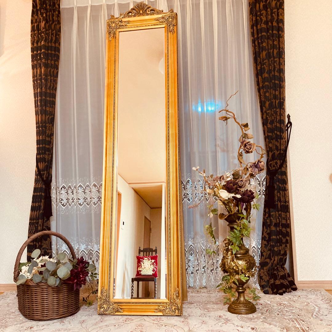 ロココ調　アンティーク　スタンドミラー　姿見　壁掛けミラー　イタリア輸入家具