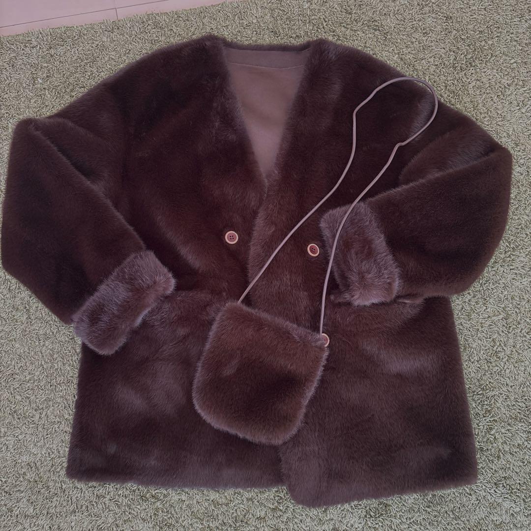 lumierエコファーノーカラーコート＋バッグ付