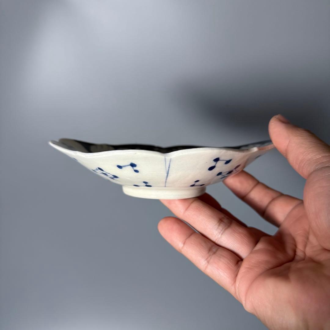 明治時代　アンティーク食器　染付花草文様　変形皿　9枚　古器を楽しむ