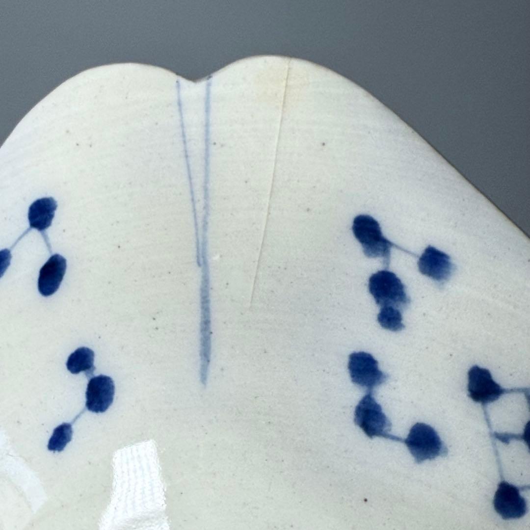 明治時代　アンティーク食器　染付花草文様　変形皿　9枚　古器を楽しむ