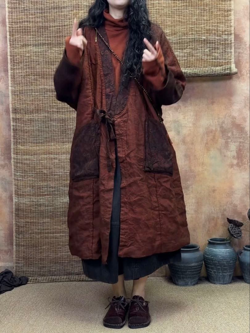 けいちゃんレディース麻リネンコート羽織り物ロング丈