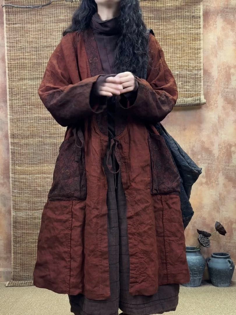 けいちゃんレディース麻リネンコート羽織り物ロング丈