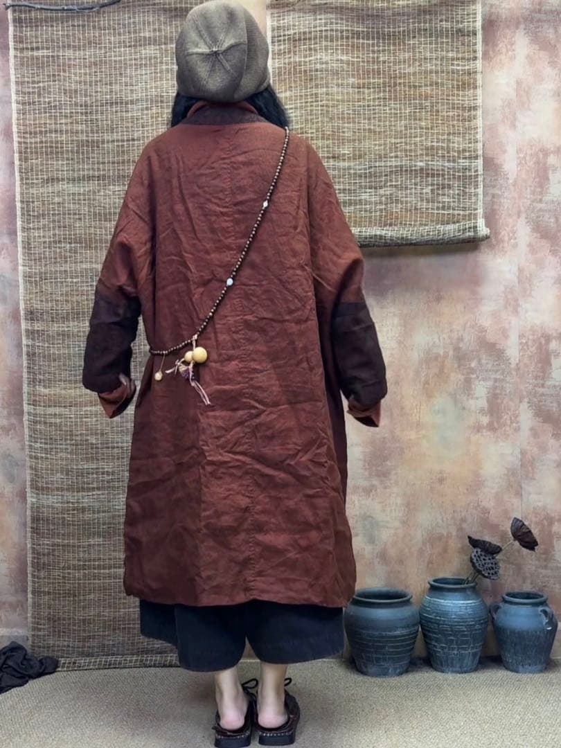 けいちゃんレディース麻リネンコート羽織り物ロング丈