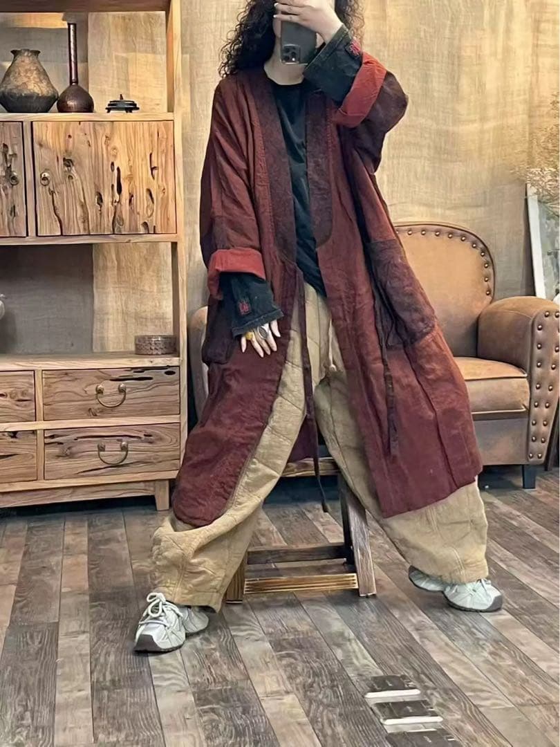 けいちゃんレディース麻リネンコート羽織り物ロング丈