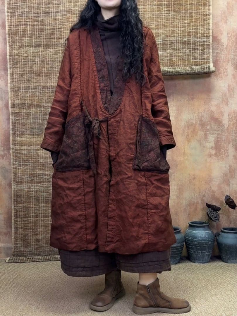 けいちゃんレディース麻リネンコート羽織り物ロング丈