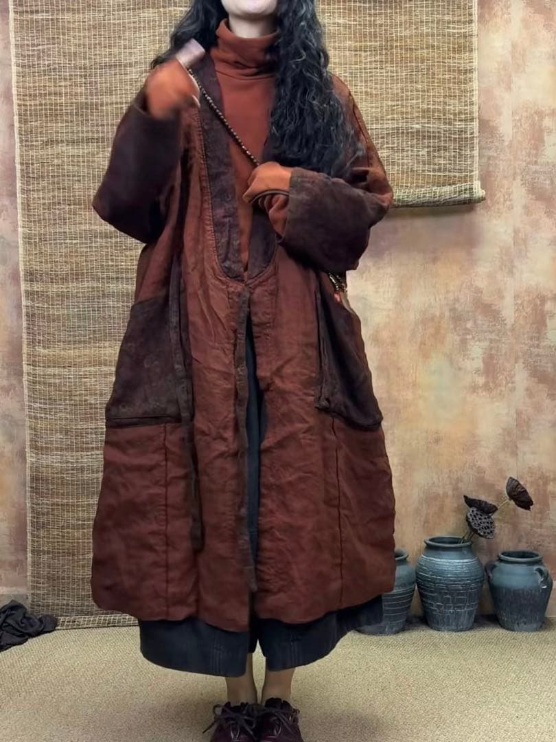 けいちゃんレディース麻リネンコート羽織り物ロング丈