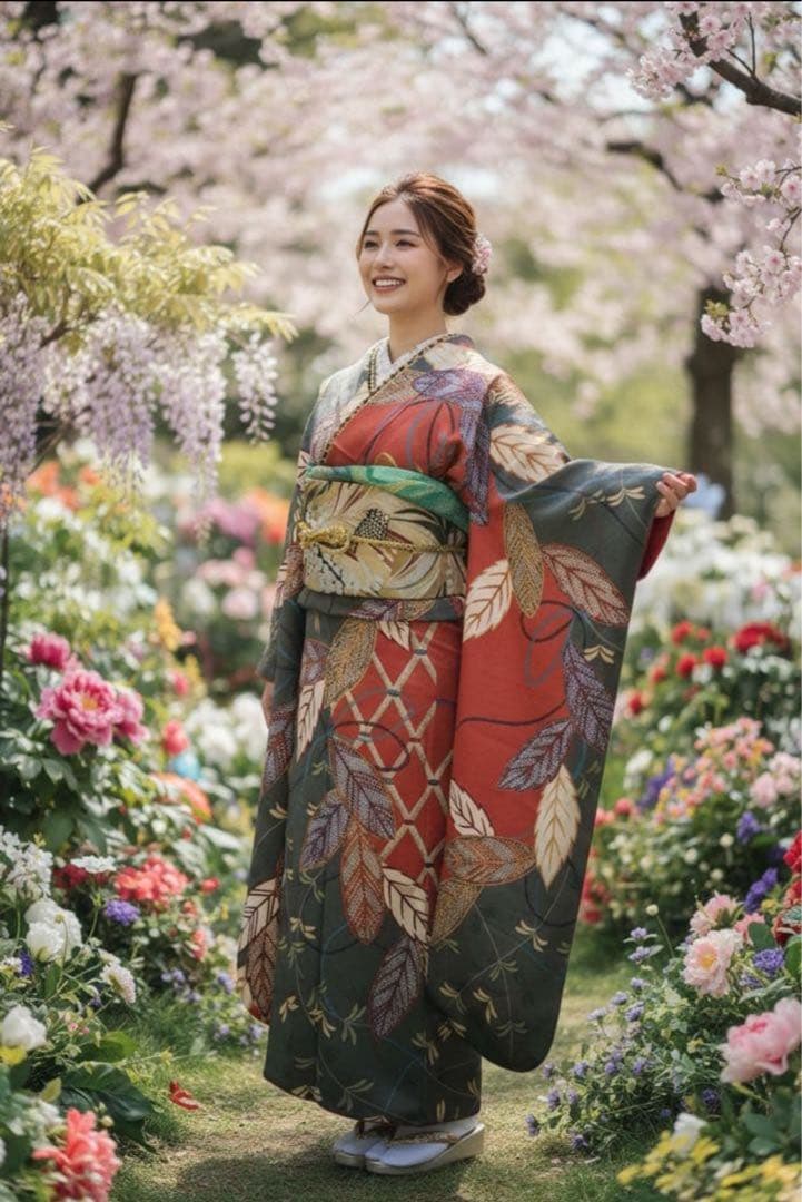 振袖フルセット✨振袖、帯、帯揚げ、帯締めと飾り、半衿用リボン、重ね襟とリボン✨