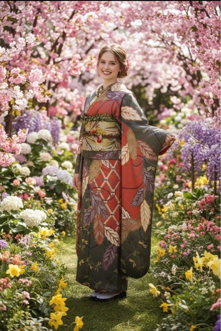 振袖フルセット✨振袖、帯、帯揚げ、帯締めと飾り、半衿用リボン、重ね襟とリボン✨