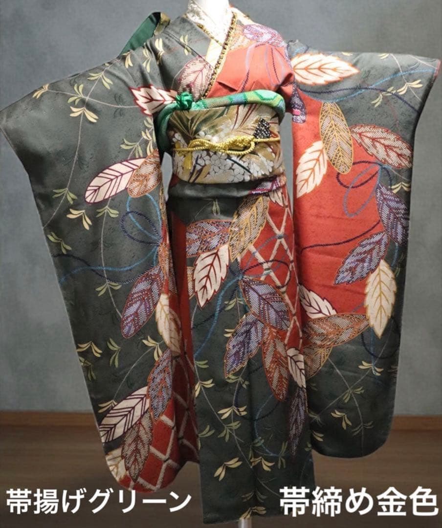 振袖フルセット✨振袖、帯、帯揚げ、帯締めと飾り、半衿用リボン、重ね襟とリボン✨