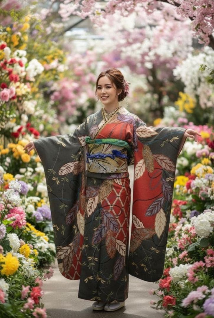 振袖フルセット✨振袖、帯、帯揚げ、帯締めと飾り、半衿用リボン、重ね襟とリボン✨