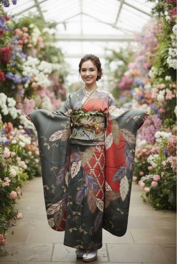 振袖フルセット✨振袖、帯、帯揚げ、帯締めと飾り、半衿用リボン、重ね襟とリボン✨