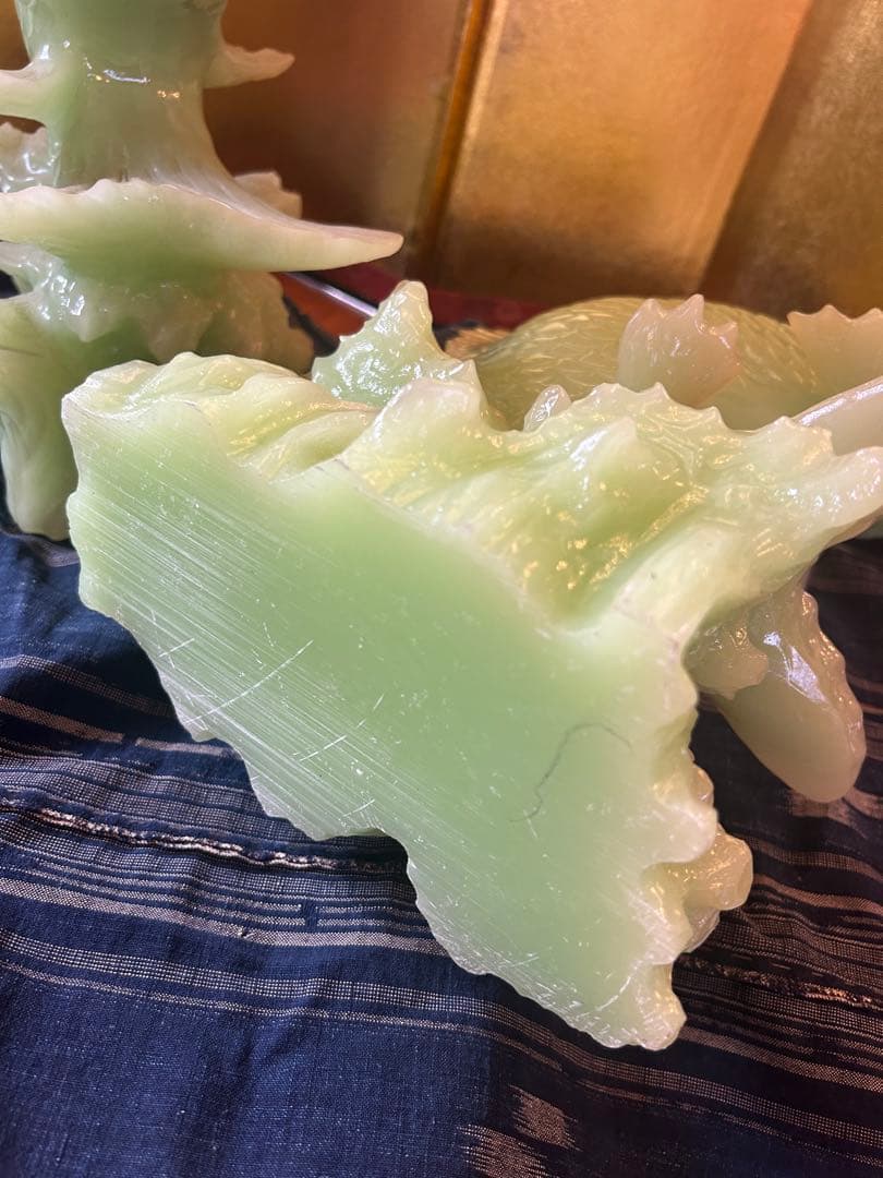 中国美術　古玩　翡翠鯉彫刻 2体セット 縁起物　店じまいSALE好評中