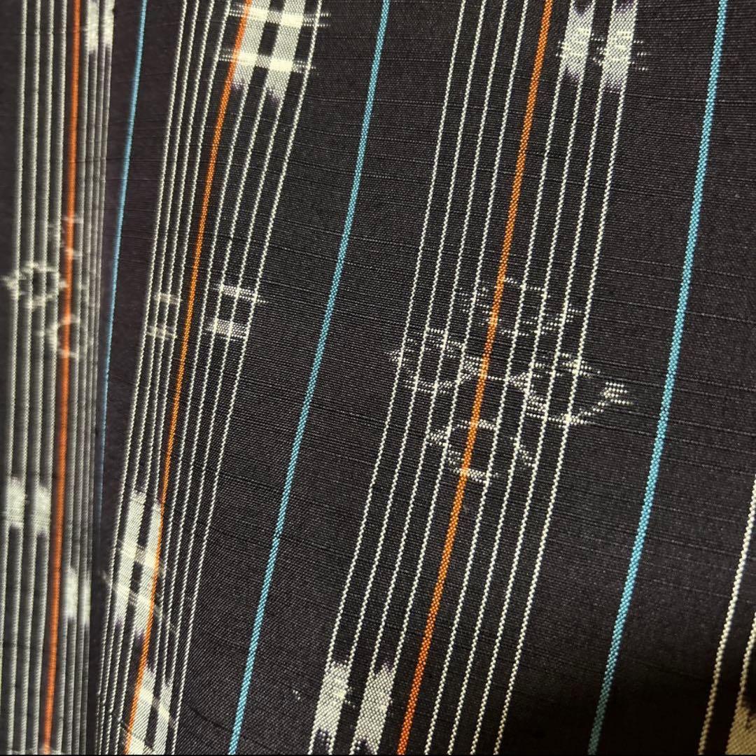 未使用近い　美品　単衣　正絹　紬　小紋　琉球絣柄　十日町紬系　フルセット　4点