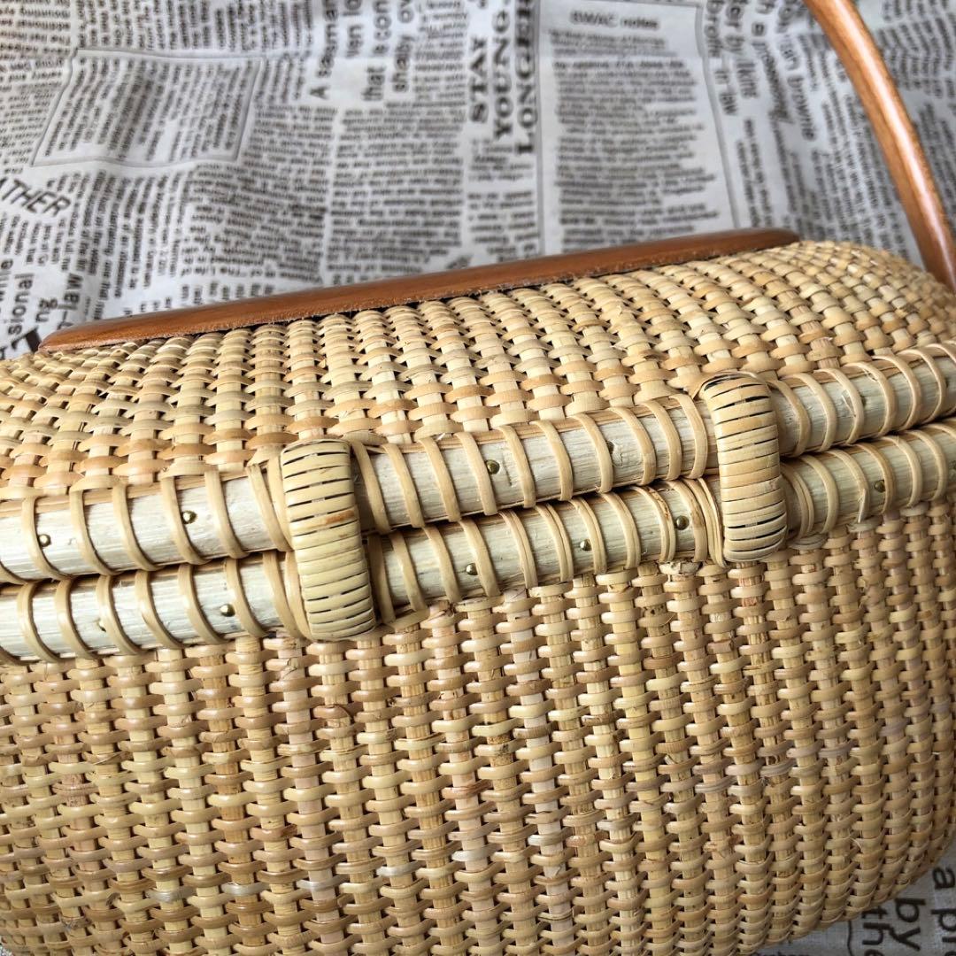 高級藤編バスケット 手提げ 和服コーデ ハンドメイド ピクニックバスケット