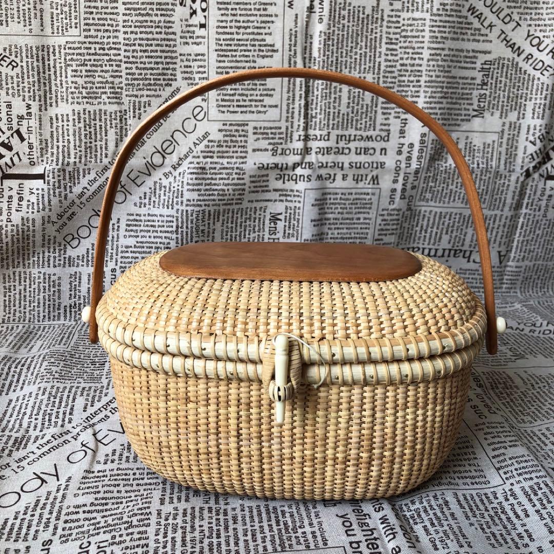 高級藤編バスケット 手提げ 和服コーデ ハンドメイド ピクニックバスケット