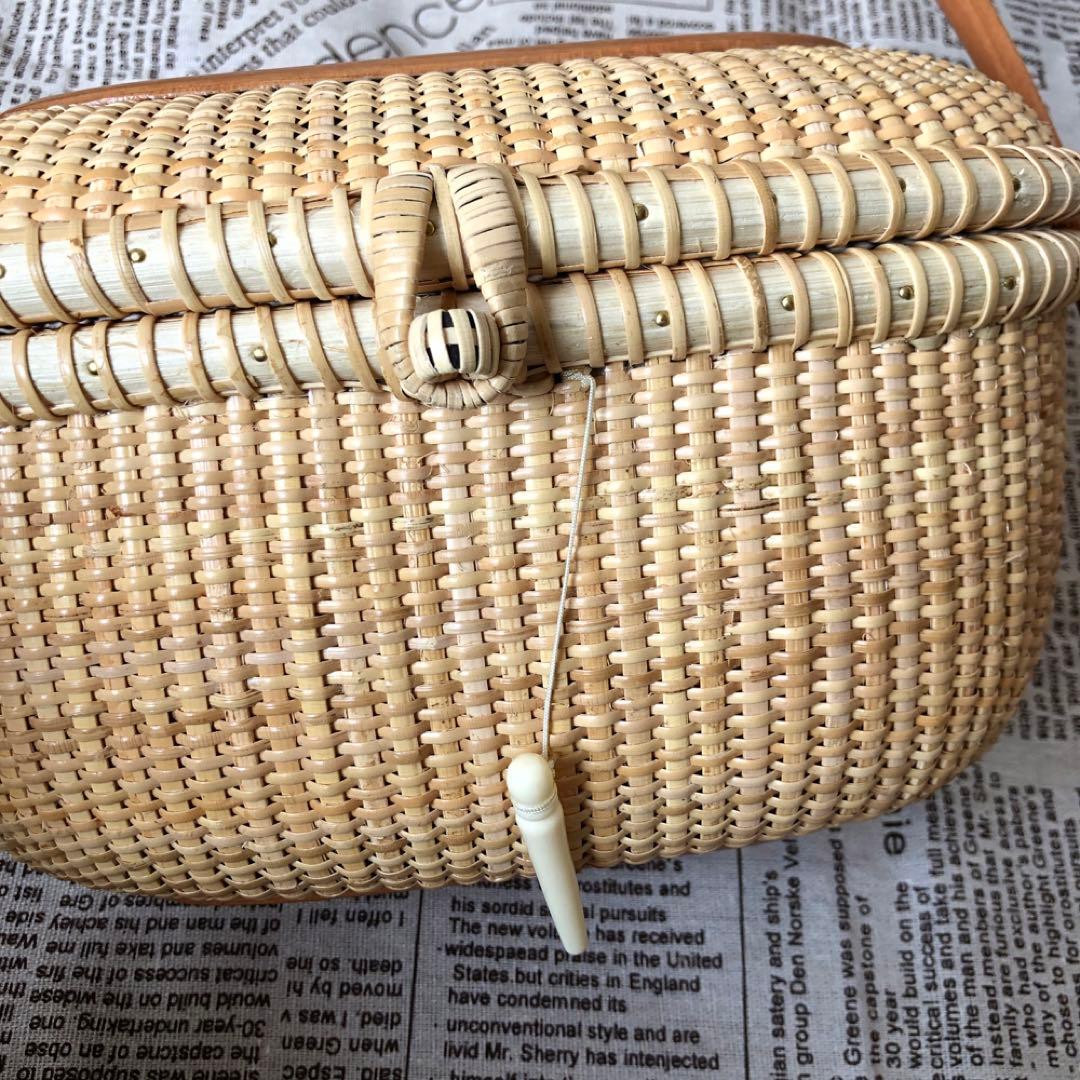 高級藤編バスケット 手提げ 和服コーデ ハンドメイド ピクニックバスケット