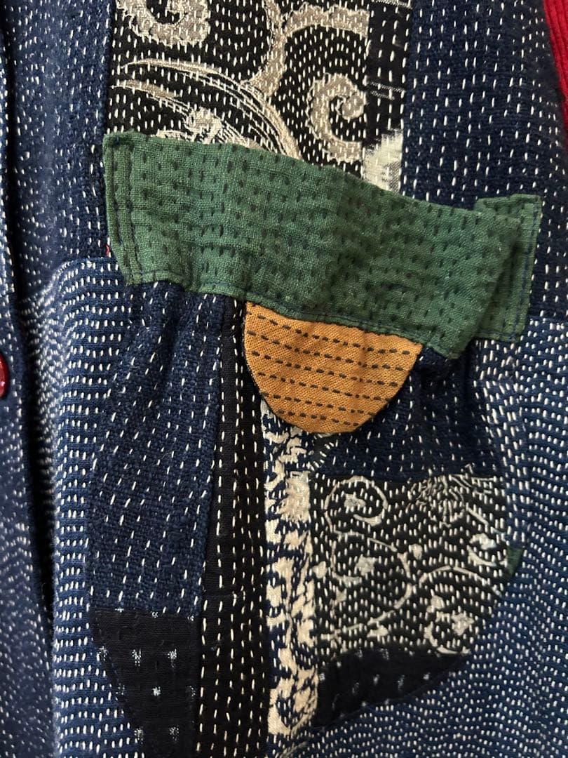 作エ門　刺子　古布リメイク　パッチワーク　絣　ベスト 作家1点物