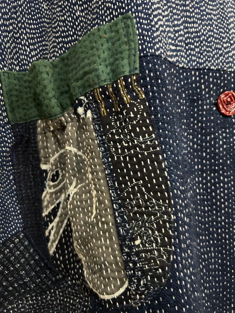 作エ門　刺子　古布リメイク　パッチワーク　絣　ベスト 作家1点物