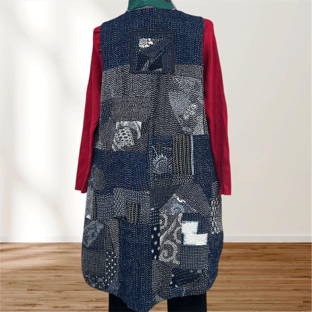 作エ門　刺子　古布リメイク　パッチワーク　絣　ベスト 作家1点物