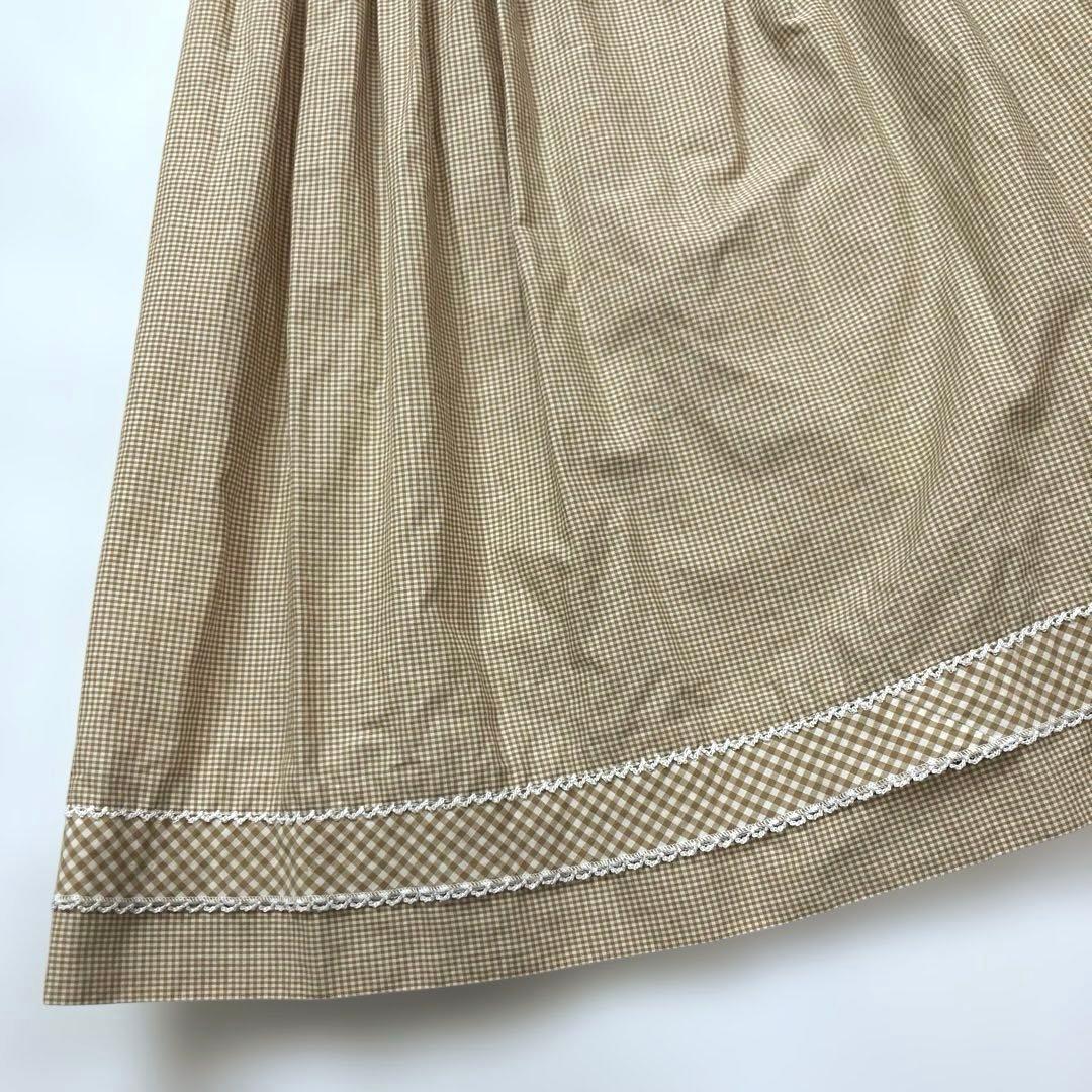 ワンダフルワールド ベージュギンガムチェック 段々ワンピース