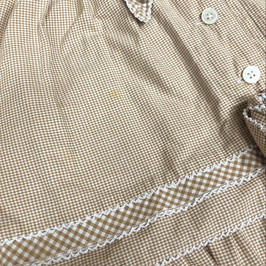 ワンダフルワールド ベージュギンガムチェック 段々ワンピース