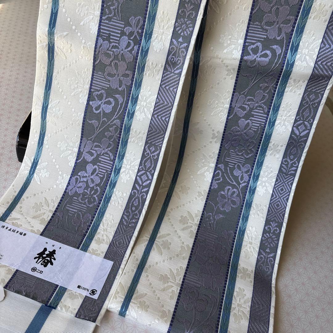 OB85本場筑前博多織小袋帯　半幅帯　椿 本袋　正絹　新品